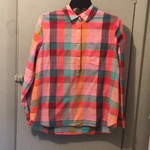 J. Crew Tops - J Crew Plaid Colorful 1/2 Button Up Shirt